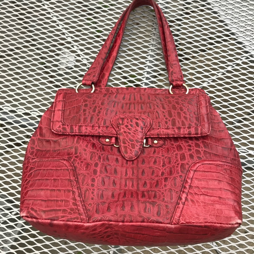 Talbots Red Crocodile-Patterned Shoulder Bag